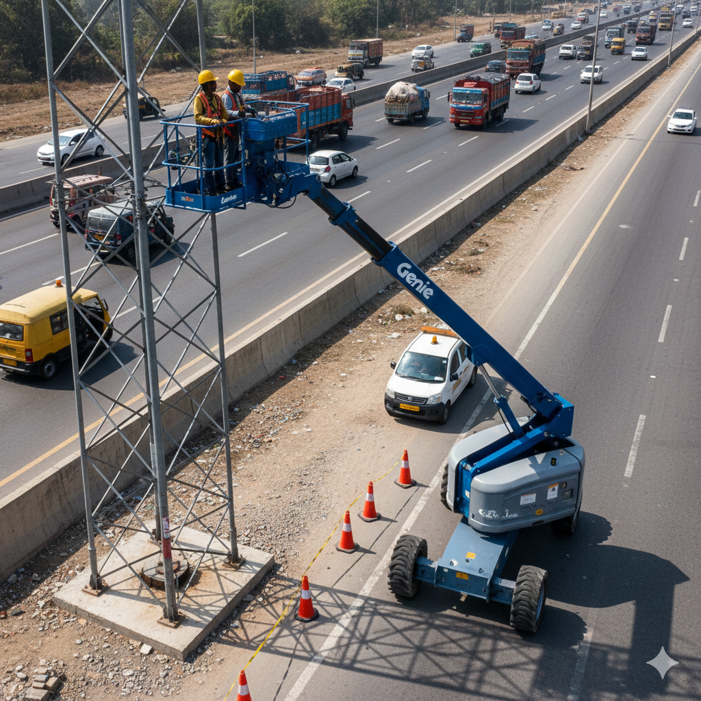 Boom lift at construction site