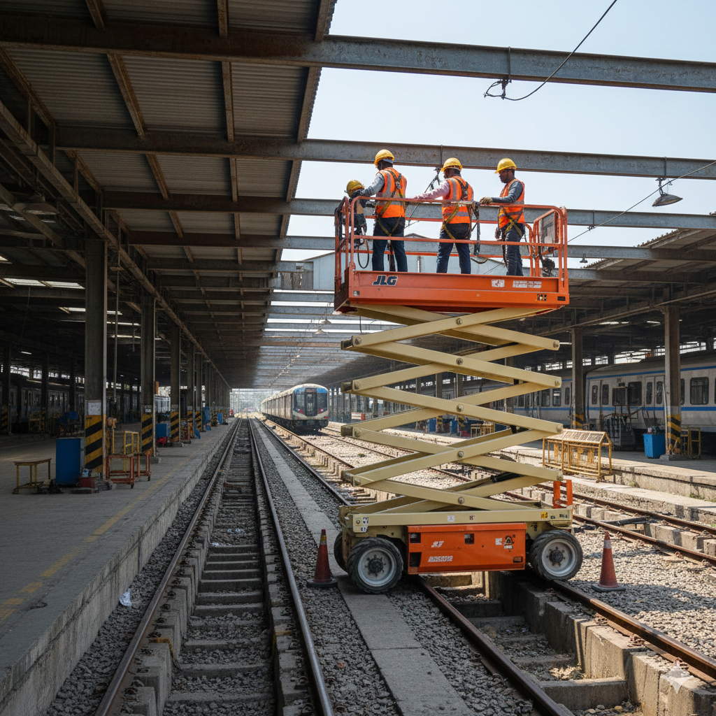 Scissor lift in warehouse